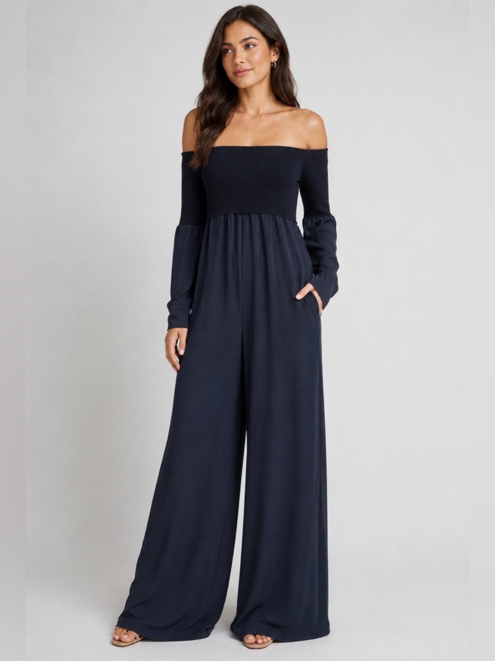 DKNY DONNA KARAN Off-Shoulder Dress Jumpsuit Knit Overlay sz M Very Rare